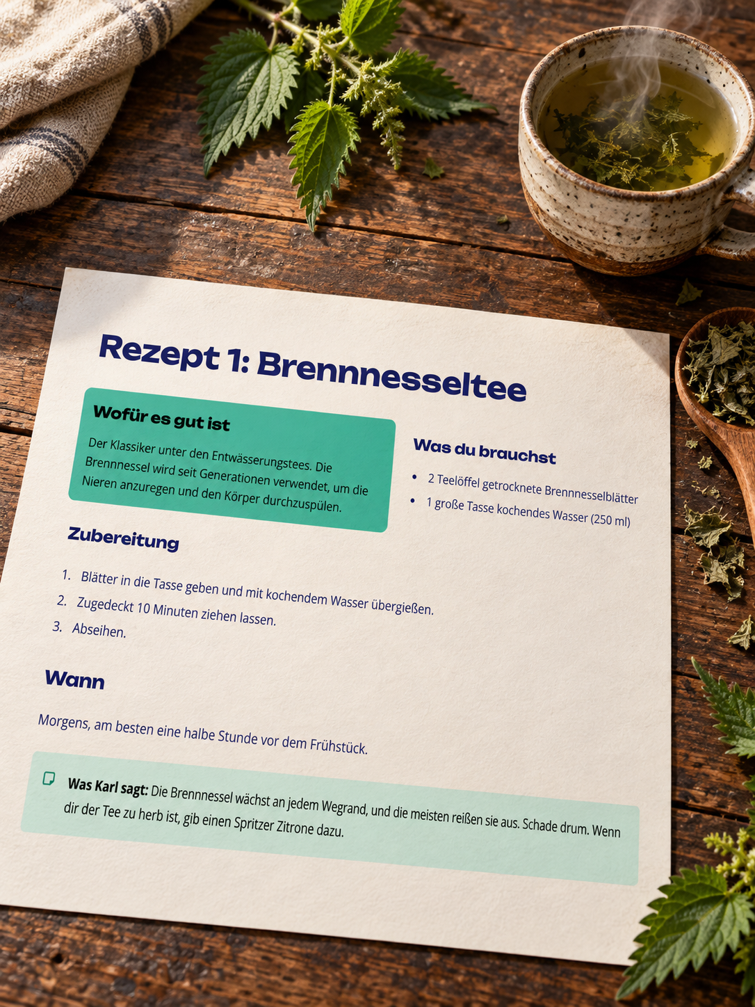 Blick ins Büchlein: Rezept 1, Brennnesseltee